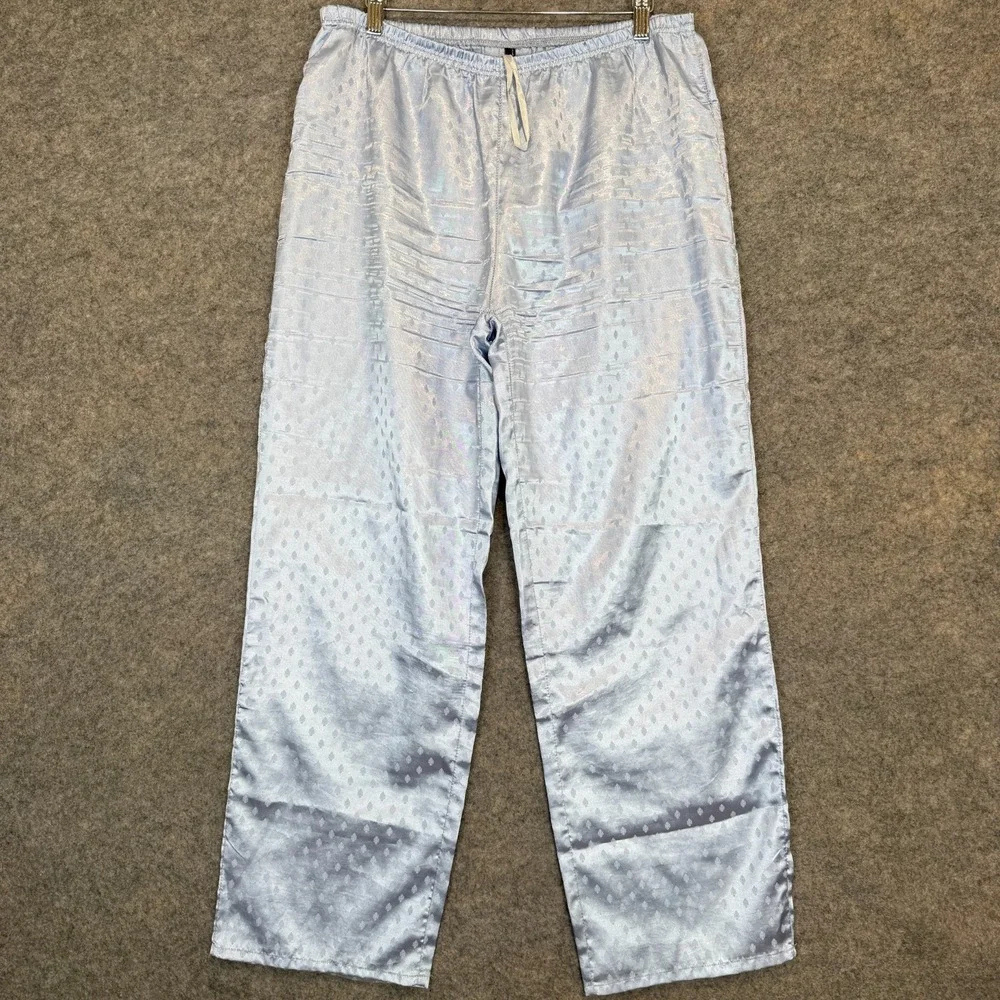 Stefano Cocci Satin Pajama Set Womens Large Top Pants Light Blue‎ Lightweight